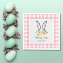 Pink Pset Waterverf Floral Bunny Ears Pasen