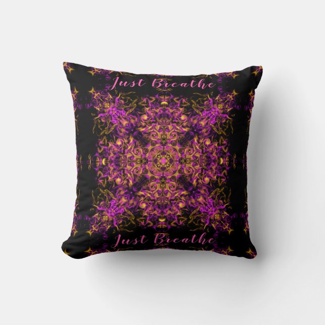 Pink Psychedelic Bohemian Mandala Just Breathe Kussen (Voorkant)
