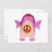 Pink Psychedelic Hippie Penguin Briefkaart (Voorkant / Achterkant)