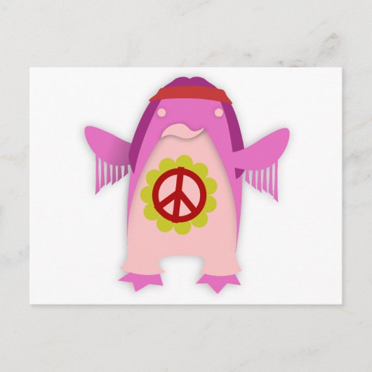 Pink Psychedelic Hippie Penguin Briefkaart (Voorkant)