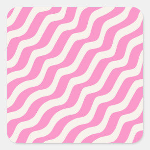 Pink Psychedelic Stripes Abstract Retro Wavy Lines Vierkante Sticker