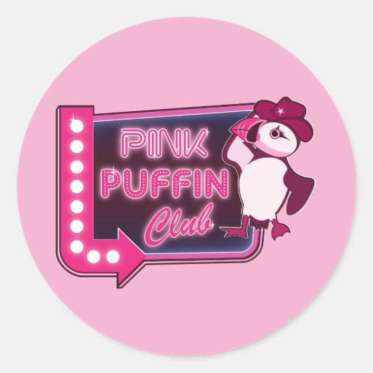 Pink Puffin Club Ronde Sticker (Voorkant)