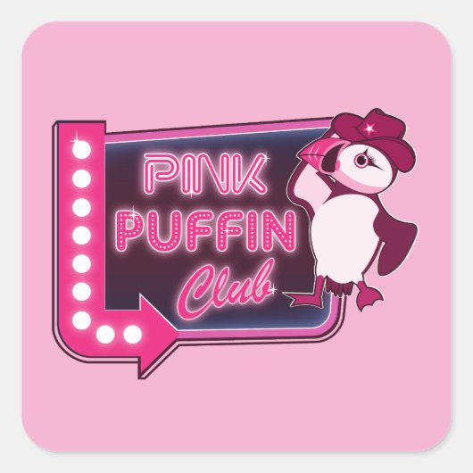 Pink Puffin Club Vierkante Sticker (Voorkant)