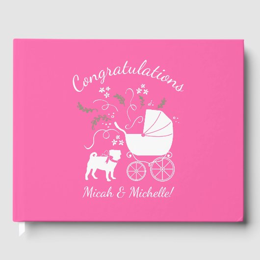 Pink Pug Dog Theme Party Celebration Gastenboek (Voorkant)