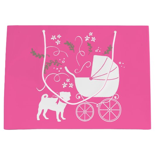 Pink Pug Dog Theme Party Celebration Groot Cadeauzakje (Voorkant)