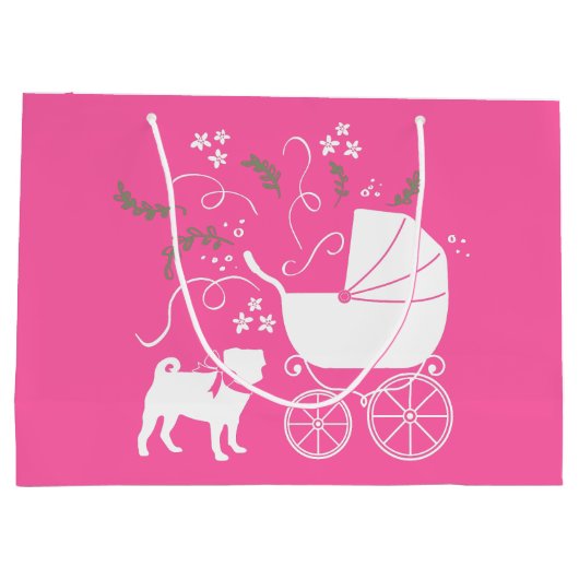 Pink Pug Dog Theme Party Celebration Groot Cadeauzakje (Achterkant)