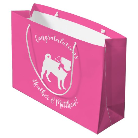 Pink Pug Dog Theme Party Celebration Groot Cadeauzakje (Achterkant Gekanteld)