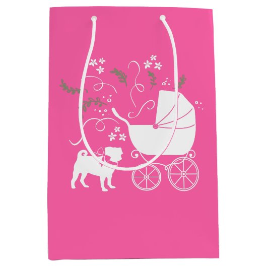 Pink Pug Dog Theme Party Celebration Medium Cadeauzakje (Voorkant)