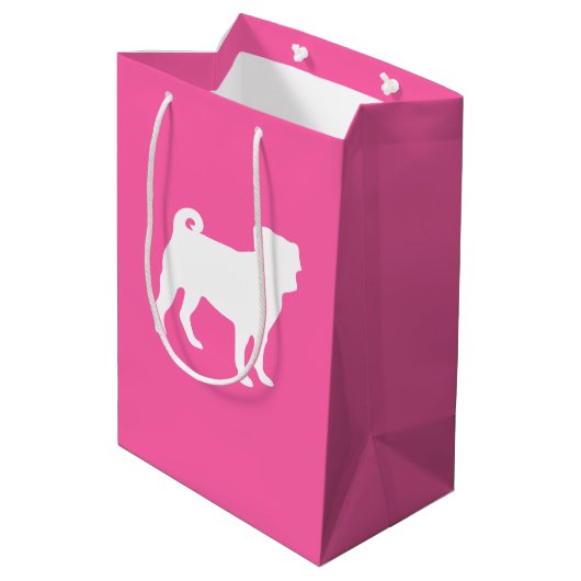 Pink Pug Dog Theme Party Celebration Medium Cadeauzakje (Achterkant Gekanteld)