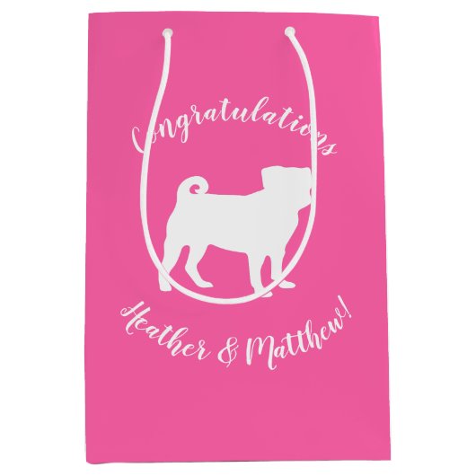 Pink Pug Dog Theme Party Celebration Medium Cadeauzakje (Voorkant)