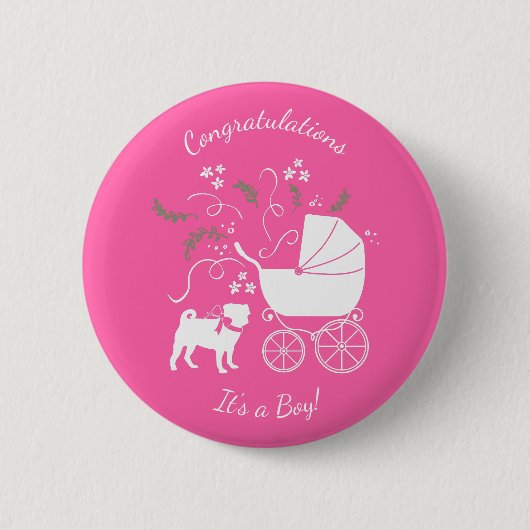 Pink Pug Dog Theme Party Celebration Ronde Button 5,7 Cm (Voorkant)