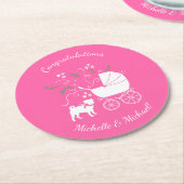 Pink Pug Dog Theme Party Celebration Ronde Kartonnen Onderzetter (Gebogen)
