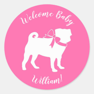 Pink Pug Dog Theme Party Celebration Ronde Sticker