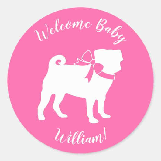 Pink Pug Dog Theme Party Celebration Ronde Sticker (Voorkant)
