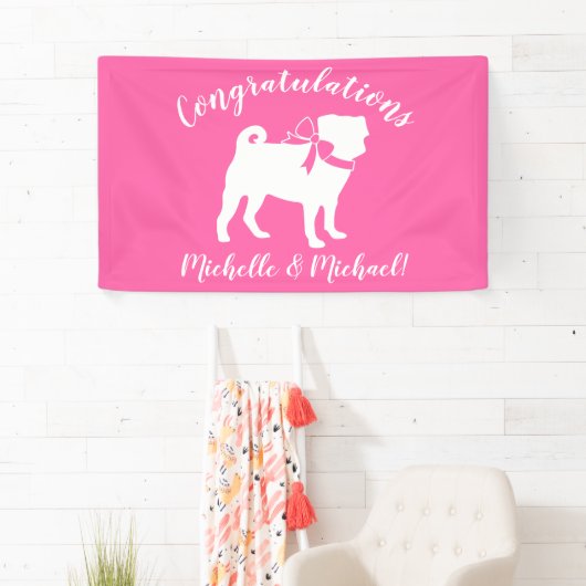 Pink Pug Dog Theme Party Celebration Spandoek (Insitu)