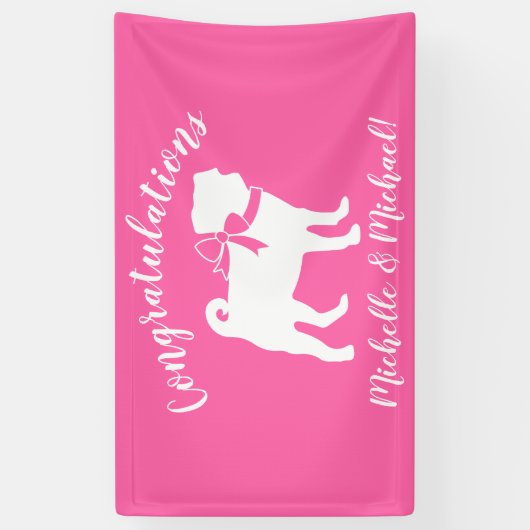 Pink Pug Dog Theme Party Celebration Spandoek (Verticaal)
