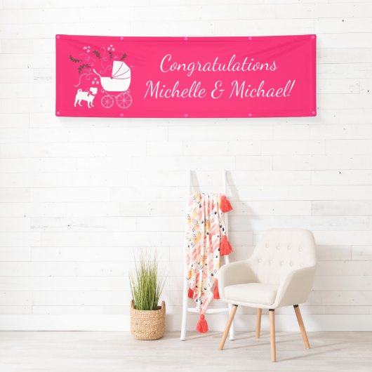 Pink Pug Dog Theme Party Celebration Spandoek (Insitu)