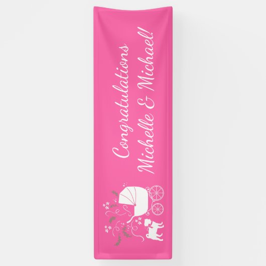 Pink Pug Dog Theme Party Celebration Spandoek (Verticaal)