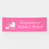 Pink Pug Dog Theme Party Celebration Spandoek (Horizontaal)