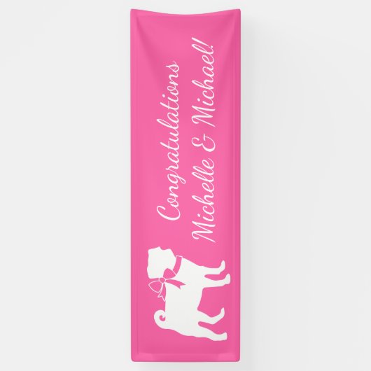 Pink Pug Dog Theme Party Celebration Spandoek (Verticaal)