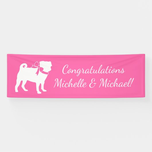 Pink Pug Dog Theme Party Celebration Spandoek (Horizontaal)