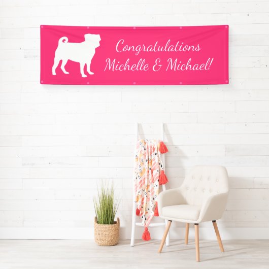 Pink Pug Dog Theme Party Celebration Spandoek (Insitu)