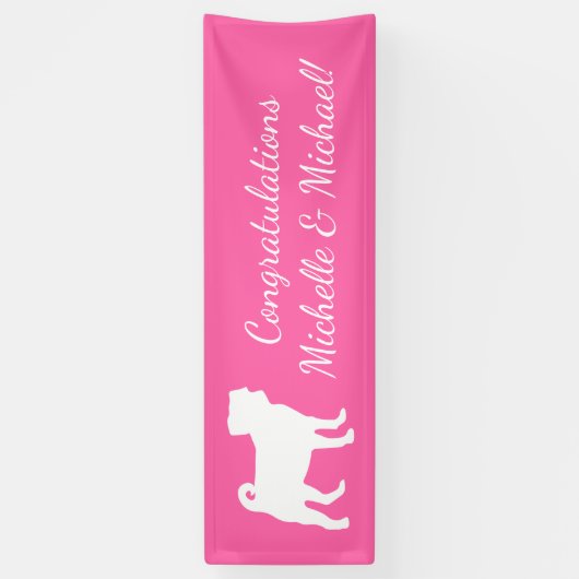 Pink Pug Dog Theme Party Celebration Spandoek (Verticaal)