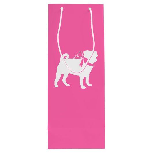 Pink Pug Dog Theme Party Celebration Wijn Cadeautas (Achterkant)