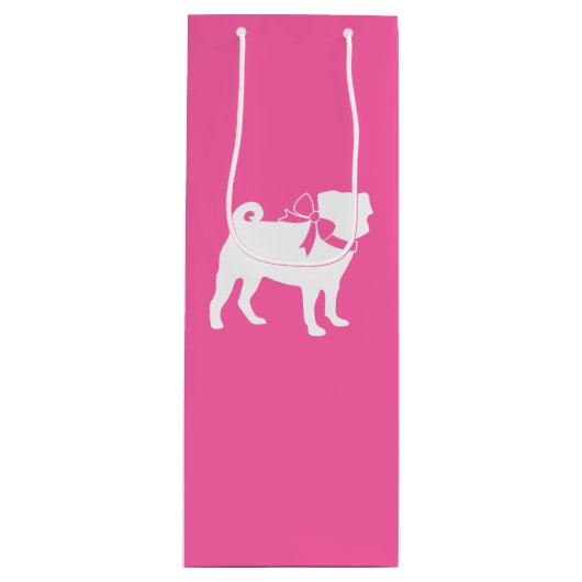 Pink Pug Dog Theme Party Celebration Wijn Cadeautas (Voorkant)