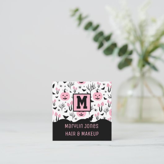 PINK PUMKIN PATTERN VIERKANTE VISITEKAARTJE (Staand voorkant)