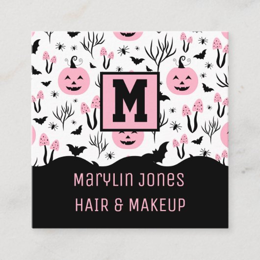 PINK PUMKIN PATTERN VIERKANTE VISITEKAARTJE (Voorkant)