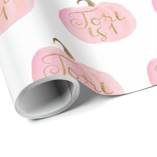 Pink Pumpkin Autumn Gold Name TORI Personalized Cadeaupapier (Rol Hoek)