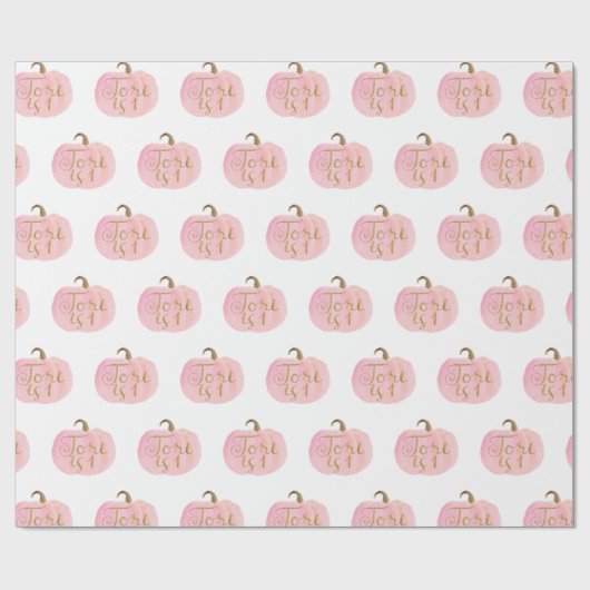 Pink Pumpkin Autumn Gold Name TORI Personalized Cadeaupapier (Vlak)