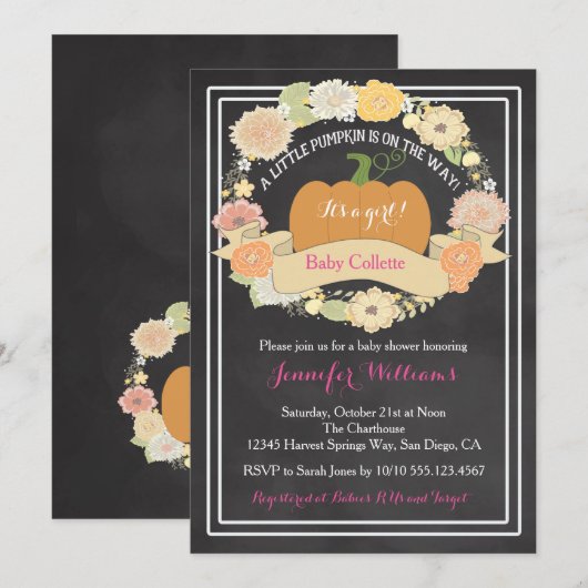 PInk Pumpkin Baby Girl Shower Kaart (Voorkant / Achterkant)