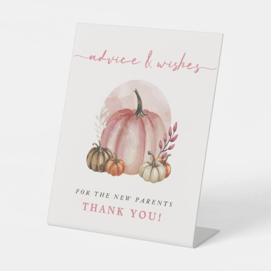 Pink Pumpkin Baby shower advies wenst nieuwe ouder Reclamebord Met Voetstuk (Voorkant)