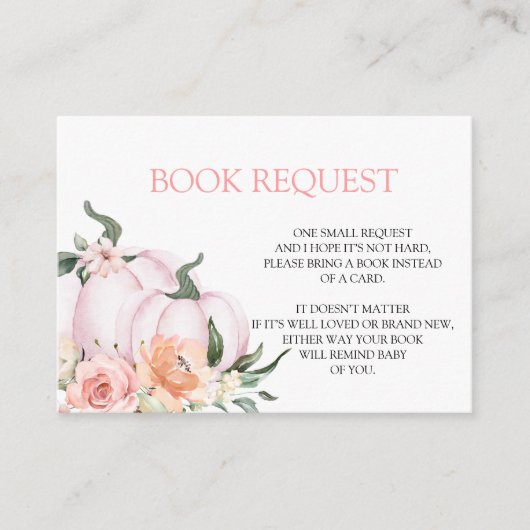 Pink Pumpkin Baby Shower Book for Baby  Informatiekaartje (Voorkant)