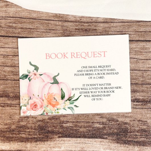 Pink Pumpkin Baby Shower Book for Baby  Informatiekaartje