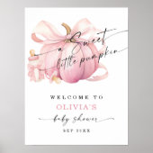 Pink Pumpkin Bow Girl Baby shower Welkom Poster (Voorkant)