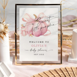Pink Pumpkin Bow Girl Baby shower Welkom Poster