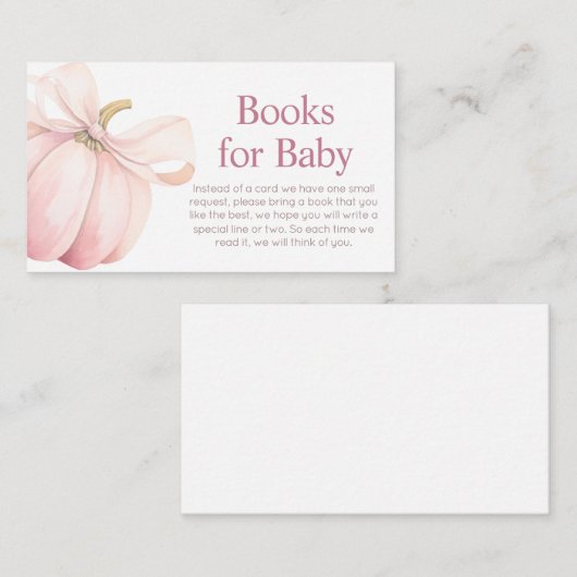 Pink Pumpkin Coquette Baby Shower Books for Baby Informatiekaartje (Voorkant / Achterkant)