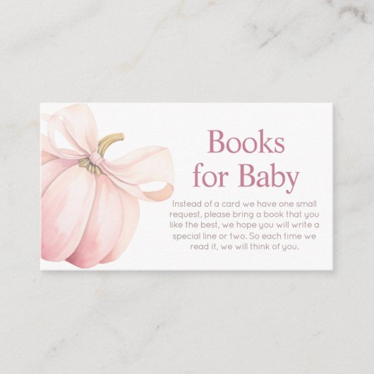 Pink Pumpkin Coquette Baby Shower Books for Baby Informatiekaartje (Voorkant)