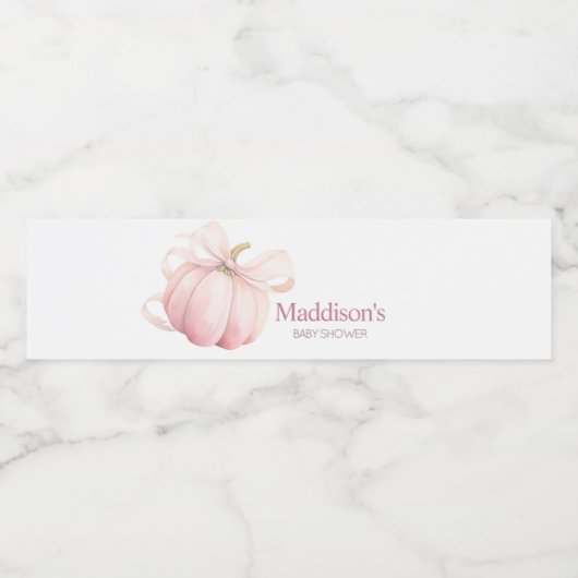 Pink Pumpkin Coquette Baby shower Waterfles Etiket (Enkel label)