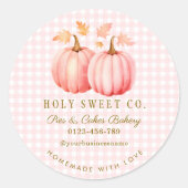 Pink Pumpkin Gingham Bakery Ronde Sticker (Voorkant)