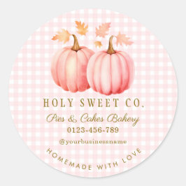 Pink Pumpkin Gingham Bakery Ronde Sticker