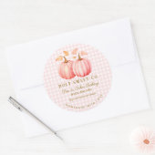 Pink Pumpkin Gingham Bakery Ronde Sticker (Envelop)