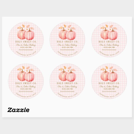 Pink Pumpkin Gingham Bakery Ronde Sticker (Vel)