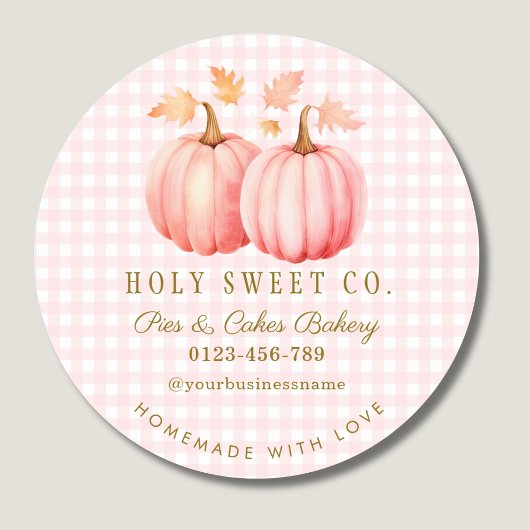 Pink Pumpkin Gingham Bakery Ronde Sticker