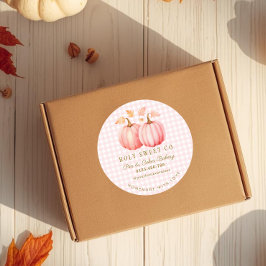 Pink Pumpkin Gingham Bakery Ronde Sticker