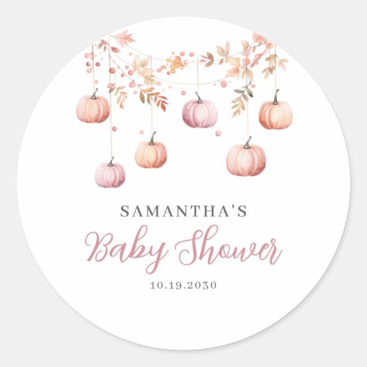 Pink Pumpkin Girl Baby Shower  Ronde Sticker (Voorkant)
