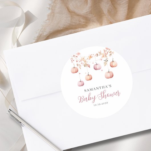 Pink Pumpkin Girl Baby Shower  Ronde Sticker